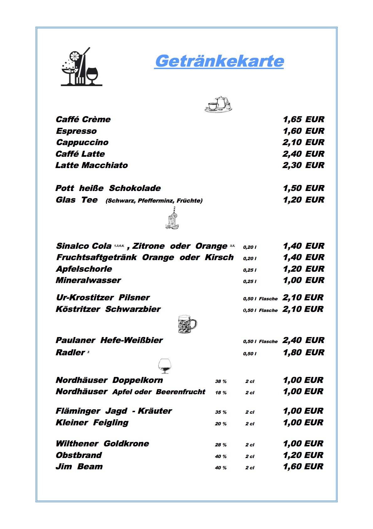 Getränkekarte Hohenspringe 2017